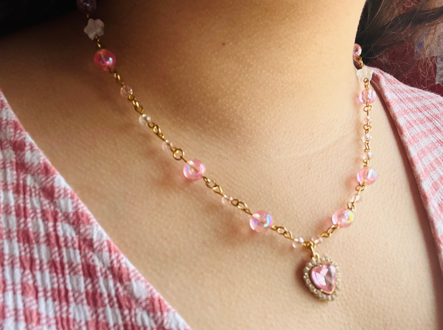 pixie pink heart necklace