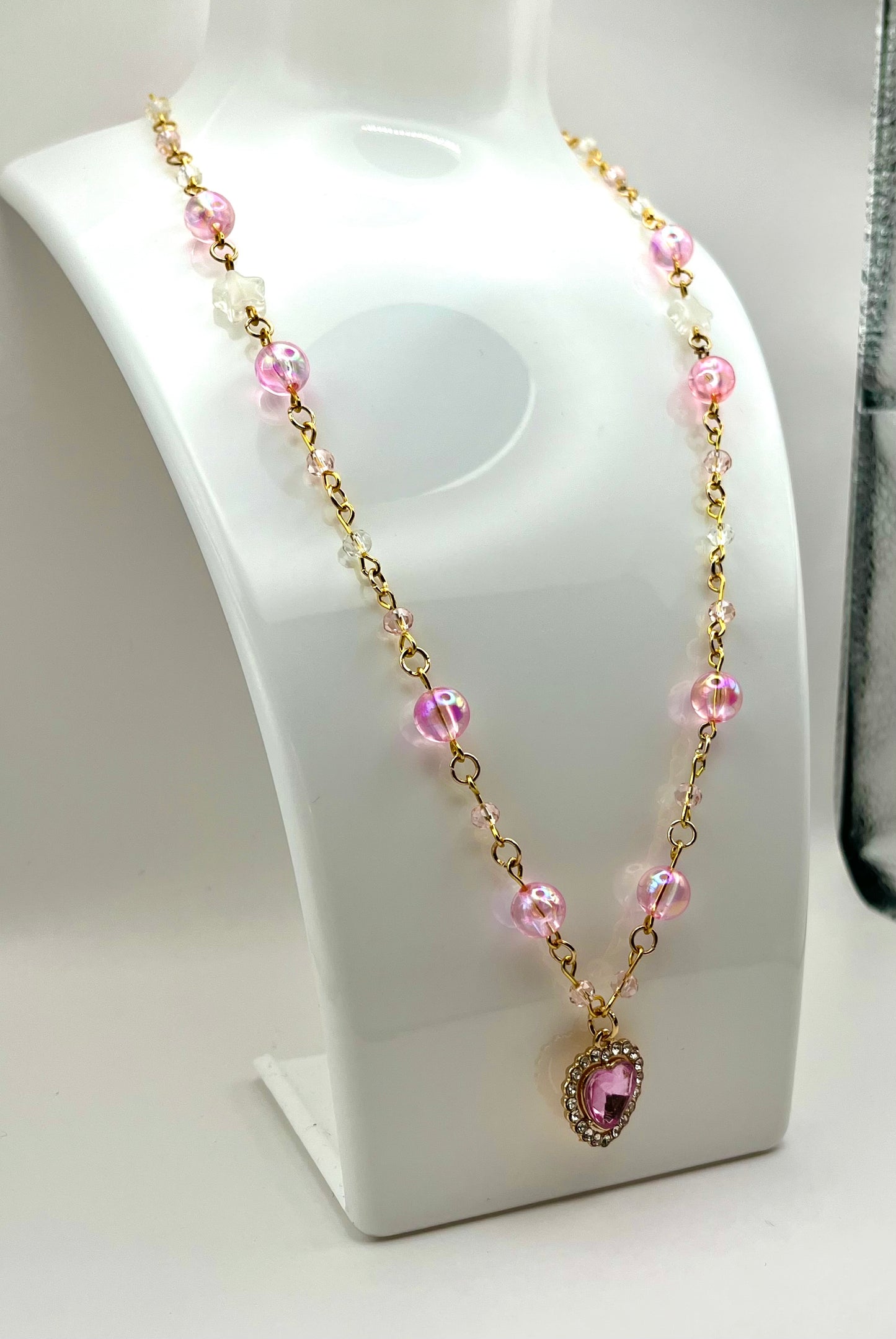 pixie pink heart necklace