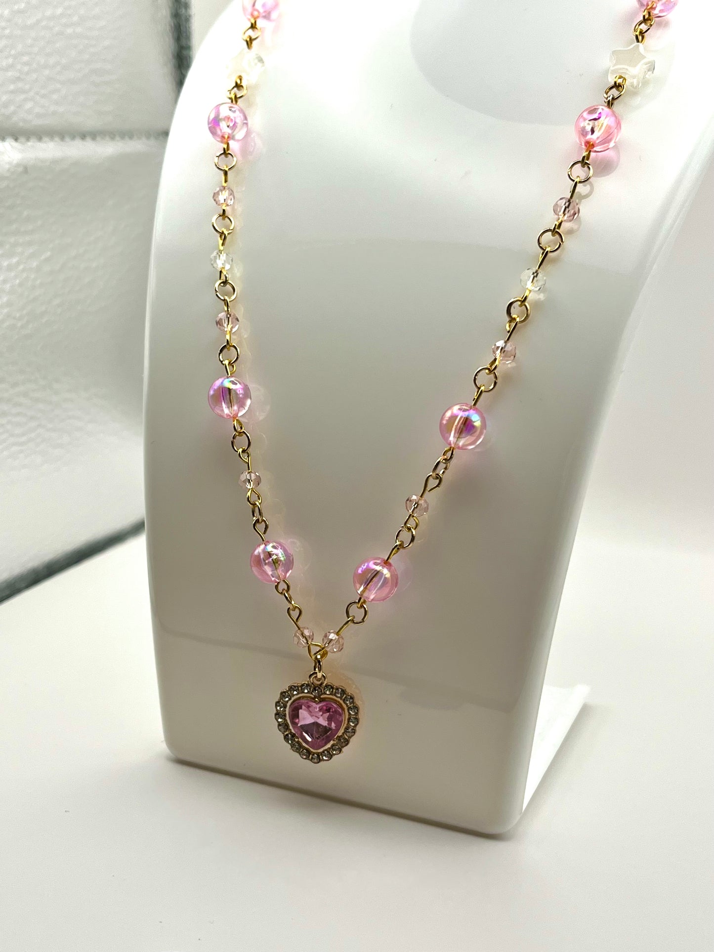 pixie pink heart necklace