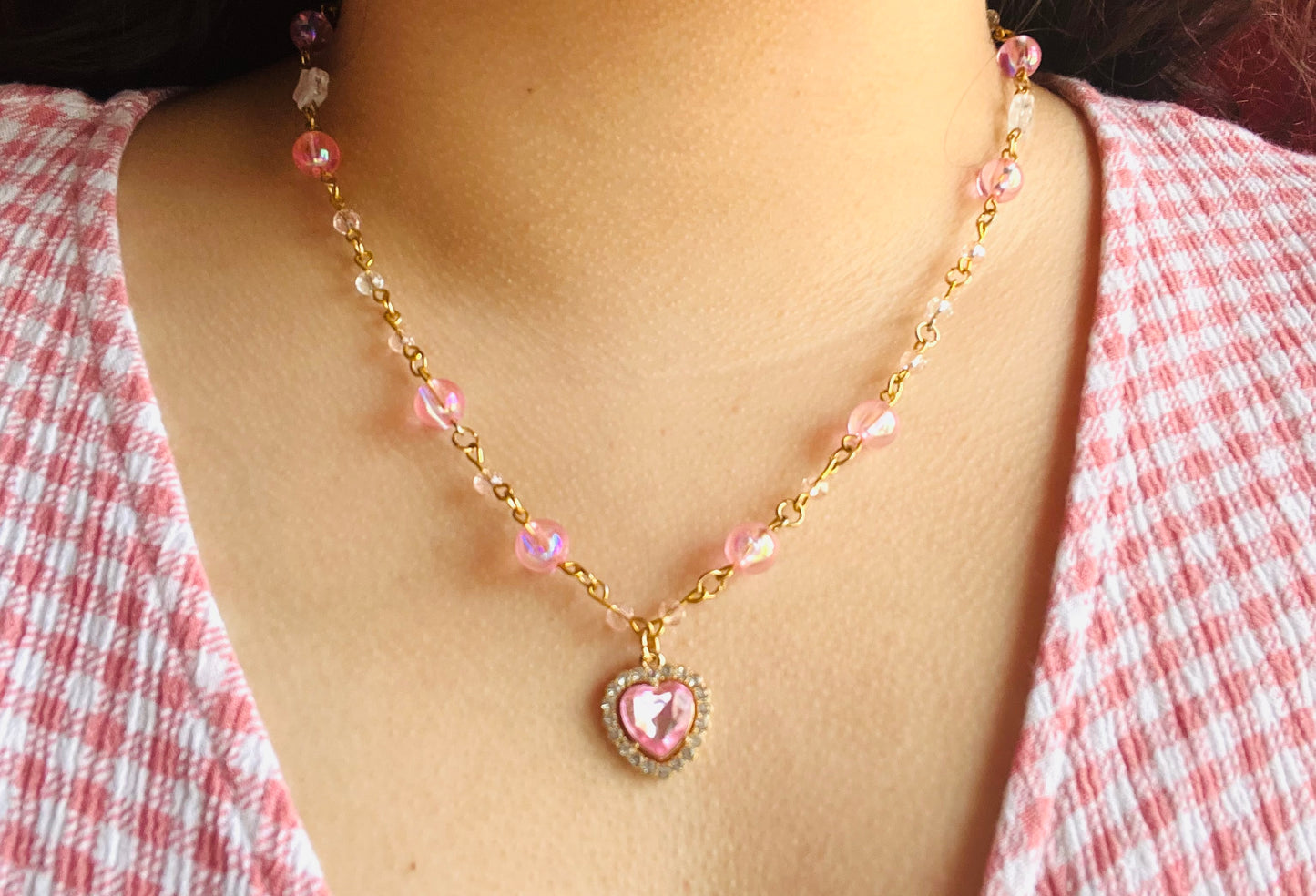 pixie pink heart necklace